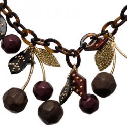 Pre Owned Louis Vuitton Chérie Purple And Black Gold Tone Necklace