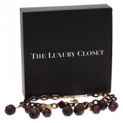 Pre Owned Louis Vuitton Chérie Purple And Black Gold Tone Necklace