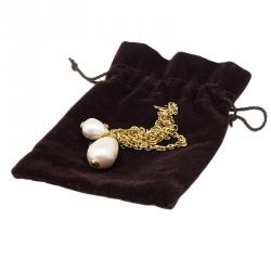 Pre Owned Louis Vuitton Damier Perle Pearl Gold Tone Pendant Necklace