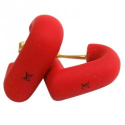 Pre Owned Louis Vuitton LV&V Red Lacquer Heart Earrings