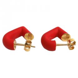 Pre Owned Louis Vuitton LV&V Red Lacquer Heart Earrings