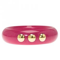 مملوكة مسبقًا Louis Vuitton Pink Resin Gold Tone Stud Bangle Size 20