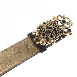 مملوكة مسبقًا Louis Vuitton Black Satin Rhinestone Fleurs Runway Belt 85 CM