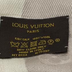 Pre Owned Louis Vuitton Cream Grey Square X-Ray Monogram Wool and Silk Shawl