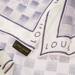 مملوكة مسبقًا وشاح لوي فيتون نقوش دامييه قطن بنفسجي وأبيض مربع