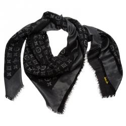 Pre Owned وشاح لوي فيتون مونوغرامي أسود ورصاصي براق 