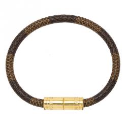 Pre Owned Louis Vuitton Keep It Damier Canvas Gold Tone Bracelet 15cm