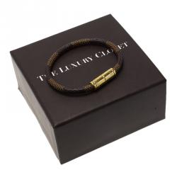 Pre Owned Louis Vuitton Keep It Damier Canvas Gold Tone Bracelet 15cm