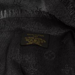 Pre Owned Louis Vuitton Charcoal Grey Monogram Shine Wool Silk Shawl
