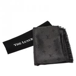 Pre Owned Louis Vuitton Charcoal Grey Monogram Shine Wool Silk Shawl