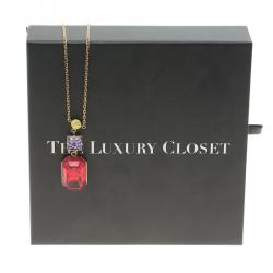 مملوكة مسبقًا Louis Vuitton Cosmopolitan Multicolor Crystal Pendant Gold Tone Chain Necklace