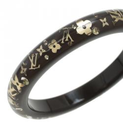 Pre Owned Louis Vuitton Brown Clear Resin Gold Tone Monogram Inclusion Bangle 19cm
