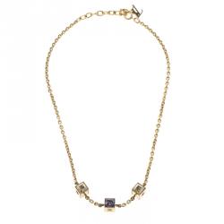 مملوكة مسبقًا Louis Vuitton Crystals Gamble Gold Tone Necklace