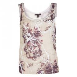 Louis Vuitton Beige Floral Printed Double Layer Sleeveless Top S