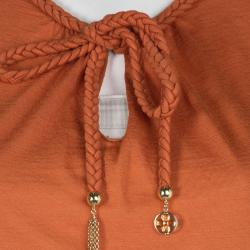 Pre Owned Louis Vuitton Orange Knit Braided Neck Tie Detail Long Sleeve Top S
