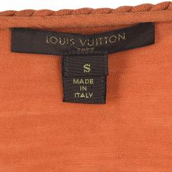 Pre Owned Louis Vuitton Orange Knit Braided Neck Tie Detail Long Sleeve Top S