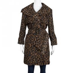 Louis Vuitton Brown Leopard Printed Nylon Belted Trench Coat M