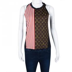 Pre Owned Louis Vuitton Monogram Printed and Striped Sleeveless Top XS