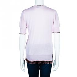 Louis Vuitton Embellished Pink Short Sleeve Sweater S