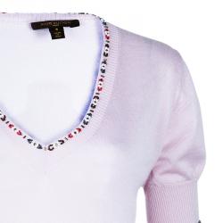 Louis Vuitton Embellished Pink Short Sleeve Sweater S