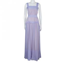 Pre Owned فستان لوي فيتون ماكسي حرير بنفسجي مكشكش بحزام S