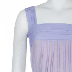 Pre Owned فستان لوي فيتون ماكسي حرير بنفسجي مكشكش بحزام S