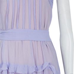 Pre Owned فستان لوي فيتون ماكسي حرير بنفسجي مكشكش بحزام S