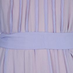 Pre Owned فستان لوي فيتون ماكسي حرير بنفسجي مكشكش بحزام S