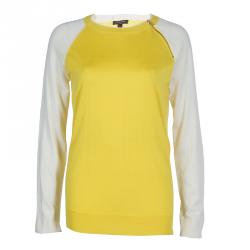 Louis Vuitton Yellow and White Shoulder Zip Detail Sweater M