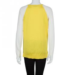 Louis Vuitton Yellow and White Shoulder Zip Detail Sweater M