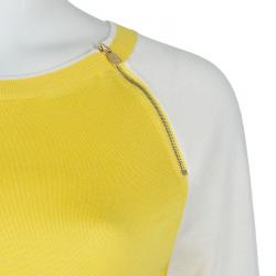 Louis Vuitton Yellow and White Shoulder Zip Detail Sweater M