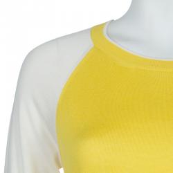 Louis Vuitton Yellow and White Shoulder Zip Detail Sweater M