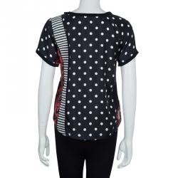 Pre Owned Louis Vuitton Multicolor Print Paneled Short Sleeve Silk Top S