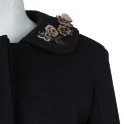 Louis Vuitton Black Wool Beaded Floral Applique Collar Detail Jacket S