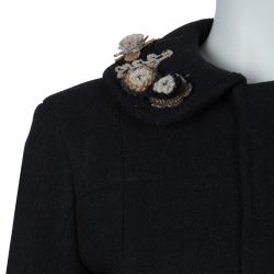 Louis Vuitton Black Wool Beaded Floral Applique Collar Detail Jacket S