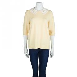 Pre Owned Louis Vuitton Yellow Knit Eyelet Collar Detail Sweater M