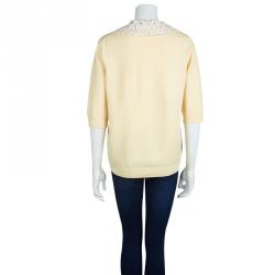 Pre Owned Louis Vuitton Yellow Knit Eyelet Collar Detail Sweater M