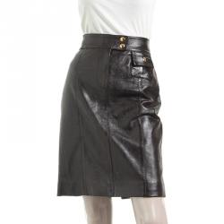 Pre Owned Louis Vuitton Dark Brown Leather Skirt S