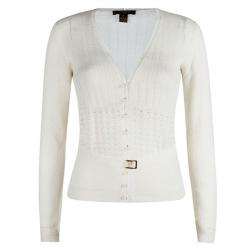 Pre Owned Louis Vuitton Cream Cashmere Perforated Belted Cardigan M