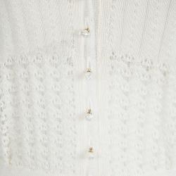 Pre Owned Louis Vuitton Cream Cashmere Perforated Belted Cardigan M