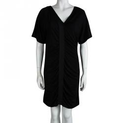 Louis Vuitton Black Knit Ruched Short Sleeve Dress L