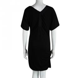 Louis Vuitton Black Knit Ruched Short Sleeve Dress L