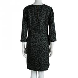 Louis Vuitton Olive Green Leopard Printed Silk Ruched Dress M