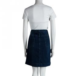 Louis Vuitton Indigo Colorblock Denim Monogrammed Patchwork Skirt L
