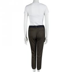 Pre Owned Louis Vuitton Brown Textured Contrast Striped Belted Trousers M