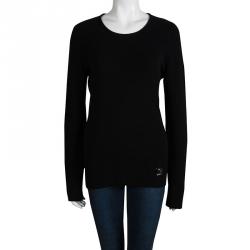 Pre Owned بلوفر لوي فيتون تريكو أسود مضلع برقبة مستديرة XL