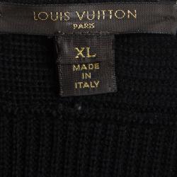 Pre Owned بلوفر لوي فيتون تريكو أسود مضلع برقبة مستديرة XL