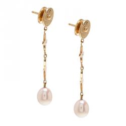 Louis Vuitton Pearl Monogram Earrings 18K Yellow Gold