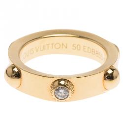 Louis Vuitton Clous Diamond Yellow Gold Ring Size 50