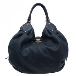 Pre Owned Louis Vuitton Black Perforated Leather Large Mahina Hobo